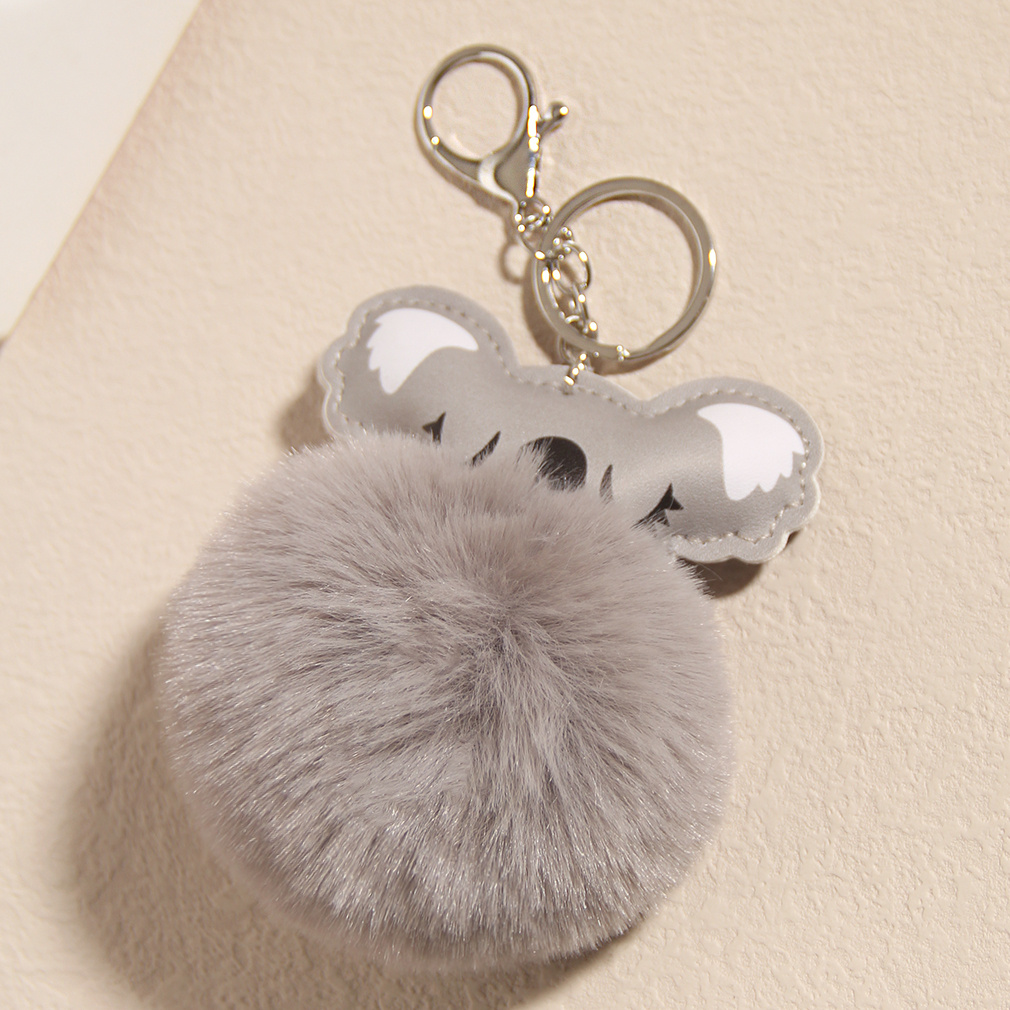 Plush Koala Car Keychain Pendant Fluffy Pompoms Keychain Cute