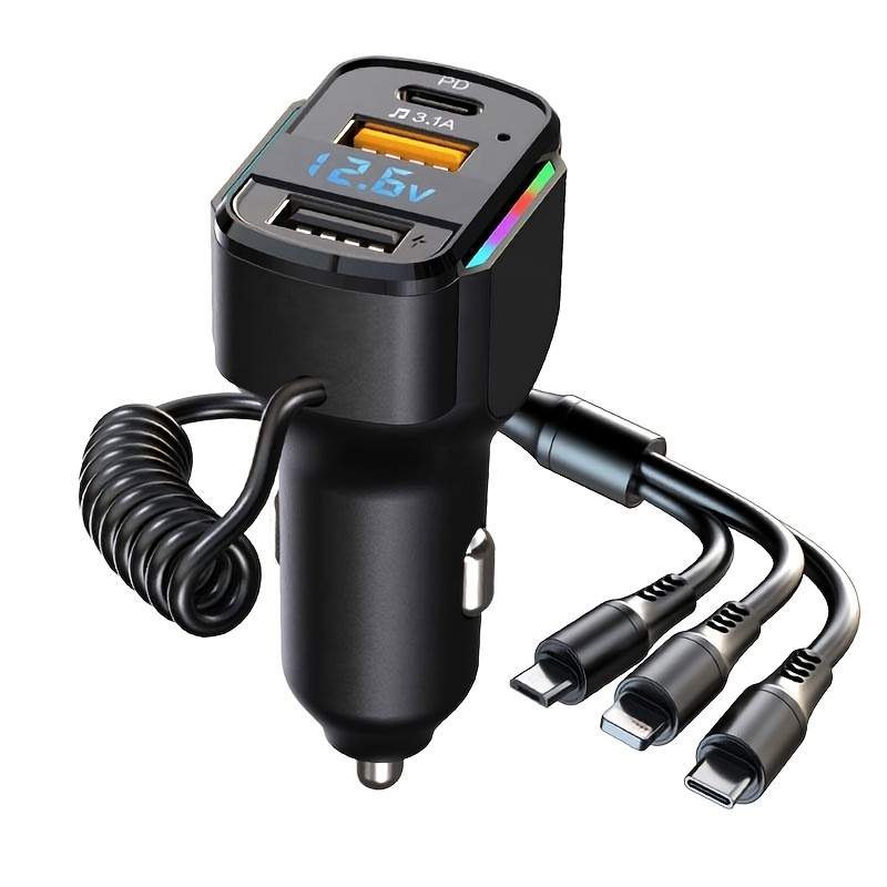 65w 3 Port Usb Pd Fast Car Charger K4 Qc3 1 Type C 3 In 1 Car Charger 2 Usb Charging Ports 1