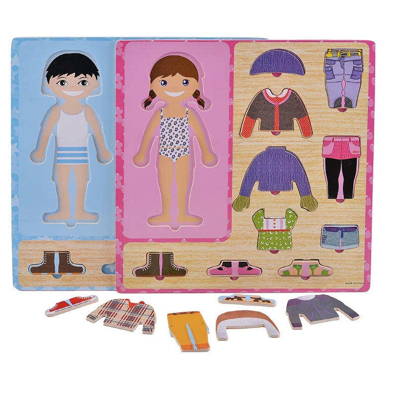 Match Wooden Children Dress-Up Puzzle,Boy And Girl Changing Clothes Jigsaw, Toy For Children