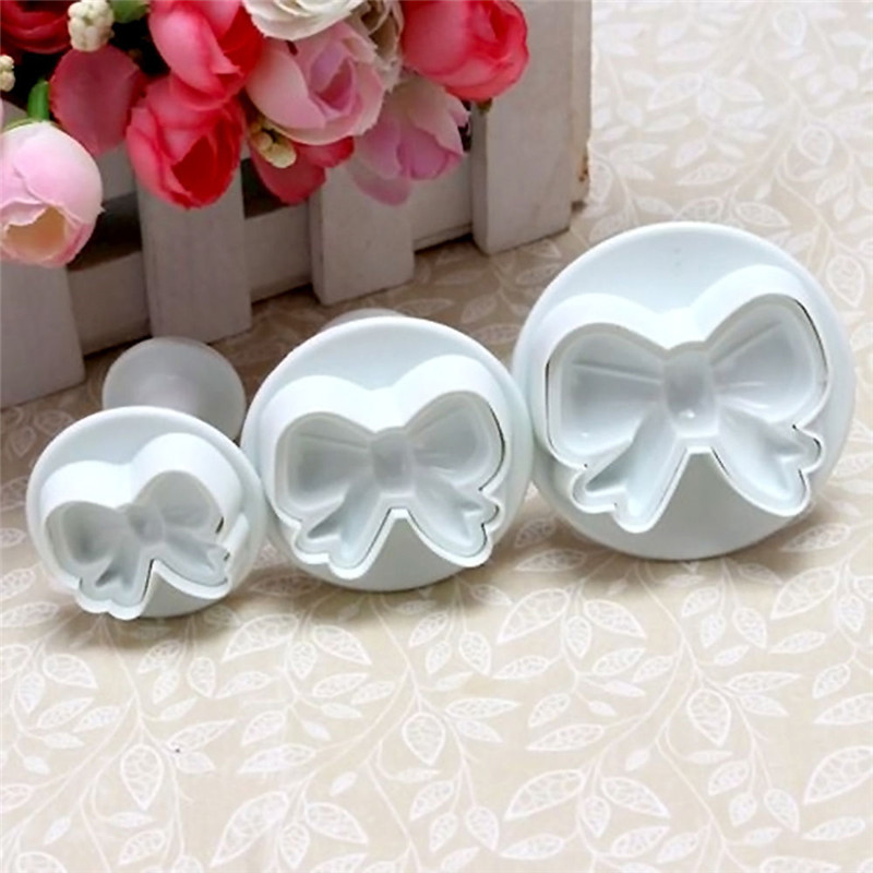 3pcs set fondant molds bow cookie cutters diy baking tools kitchen supplies details 1