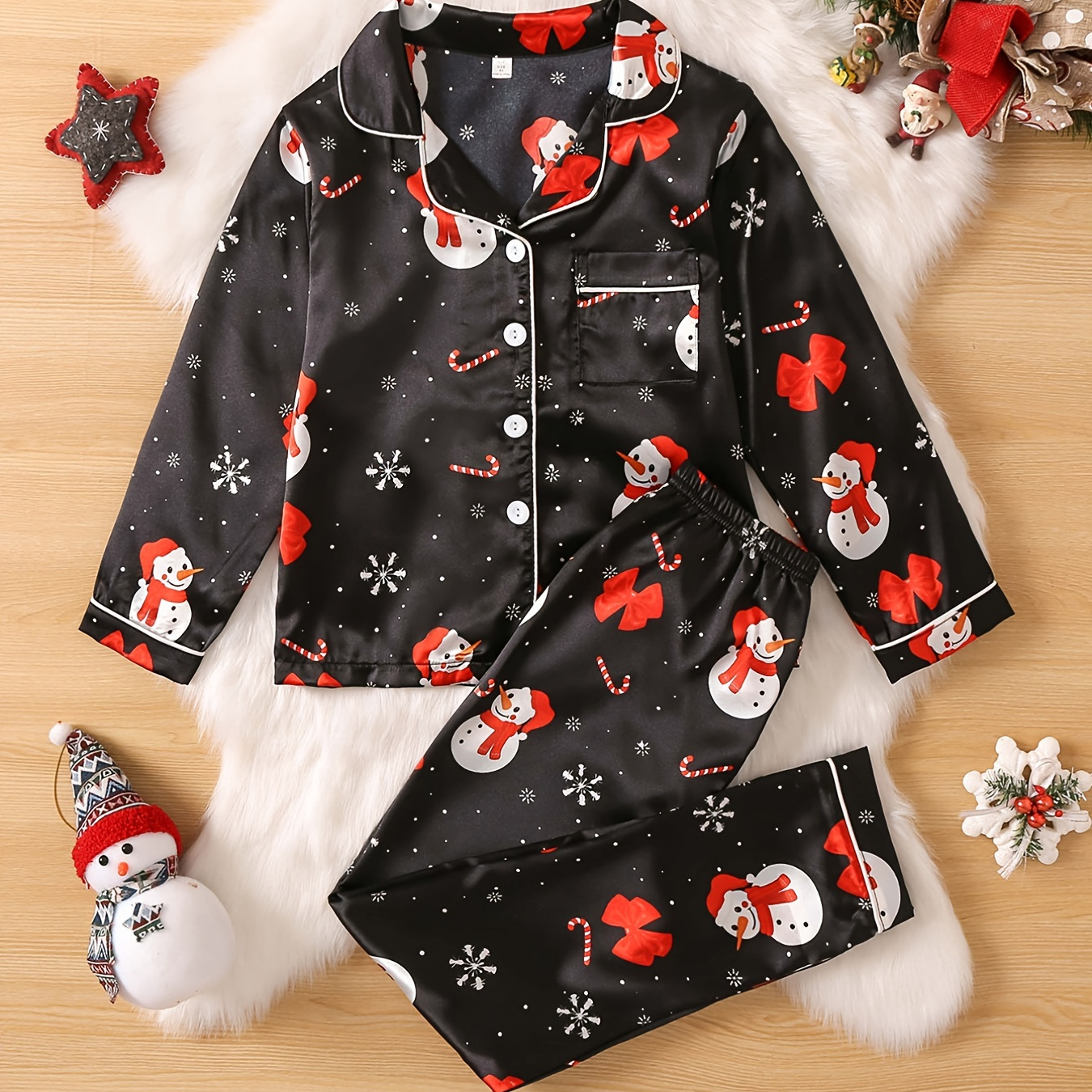 

Girls Christmas Print Pajamas, Loungewear Set