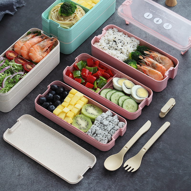 Creative Wheat Straw Three layer Student Lunch Box Outdoor - Temu