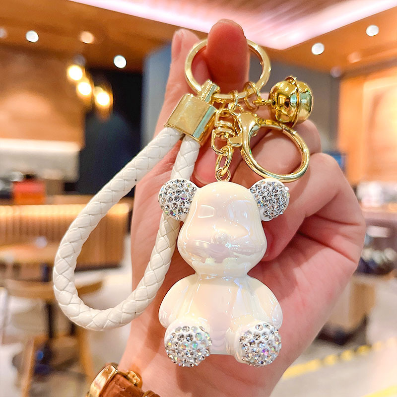 Cartoon Bear Charm Keychain With Cute Wristlet - Trendy Styles