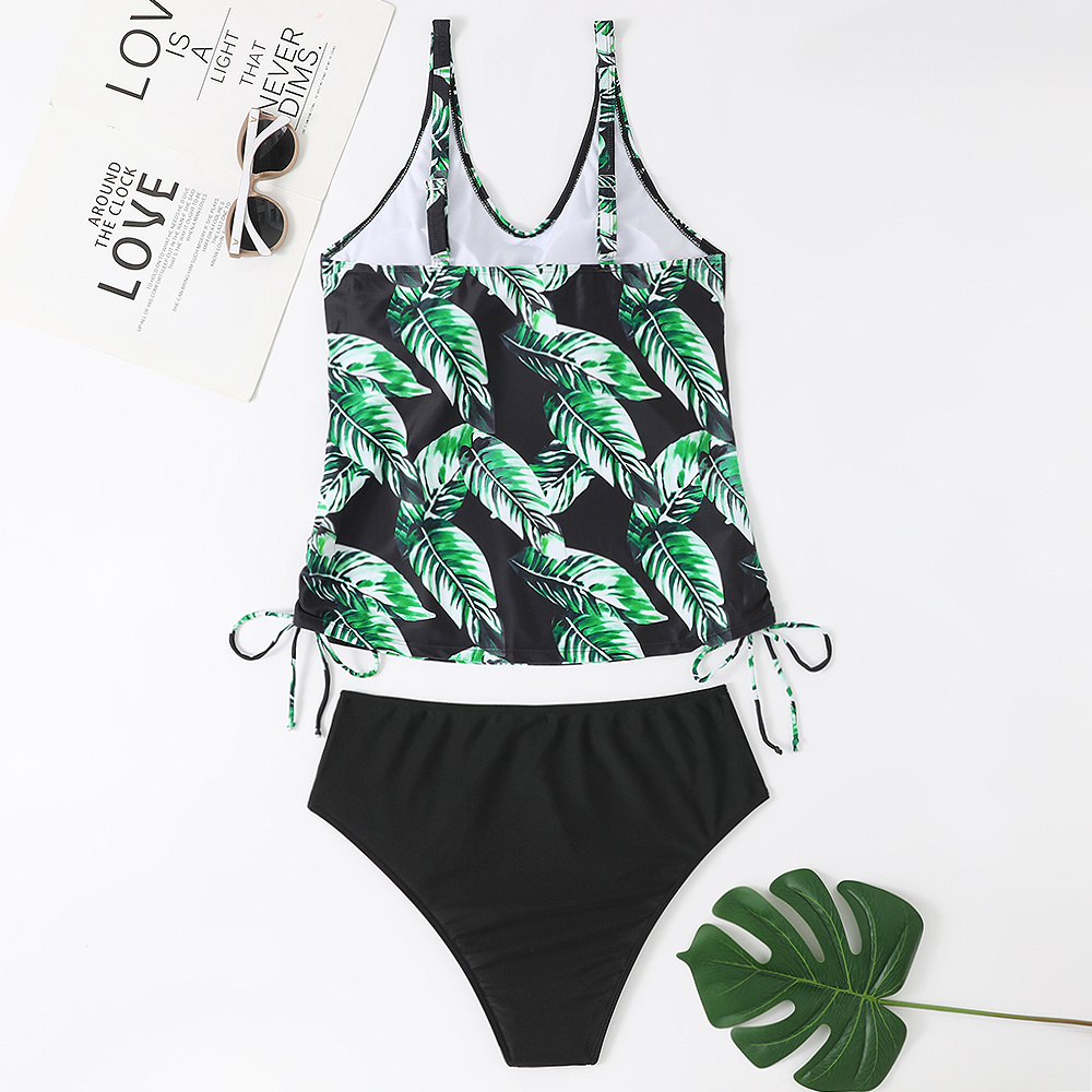 Plus Size Tropical Print Side Drawstring Bikini Set, Women's Plus ...