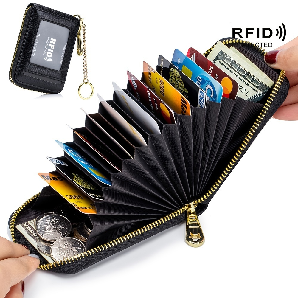 Rfid Credit Card Holder Wallet Coin Purse with Removable Key Chain for Men  Women,Yellow