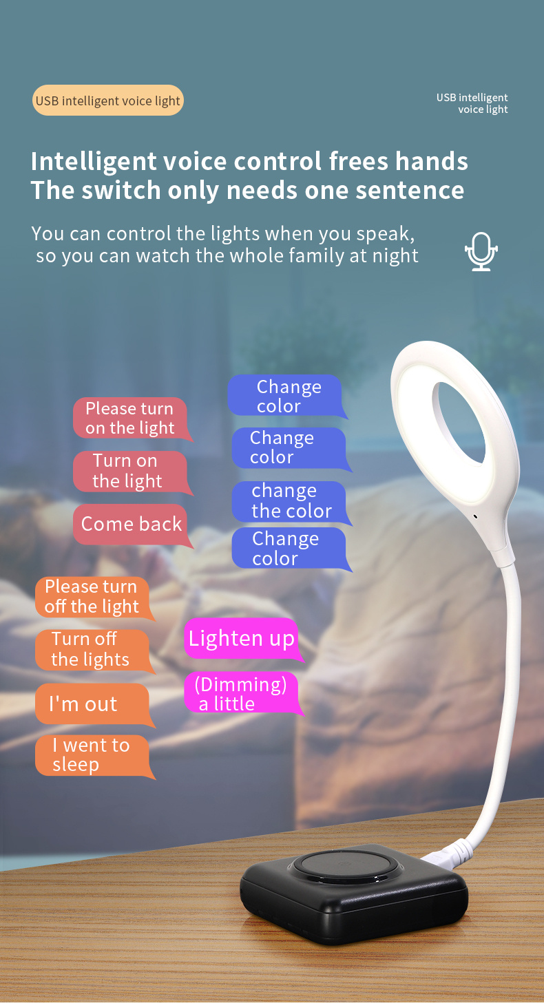Mini USB LED Smart Voice Control USB Night Light 7 Colorfull