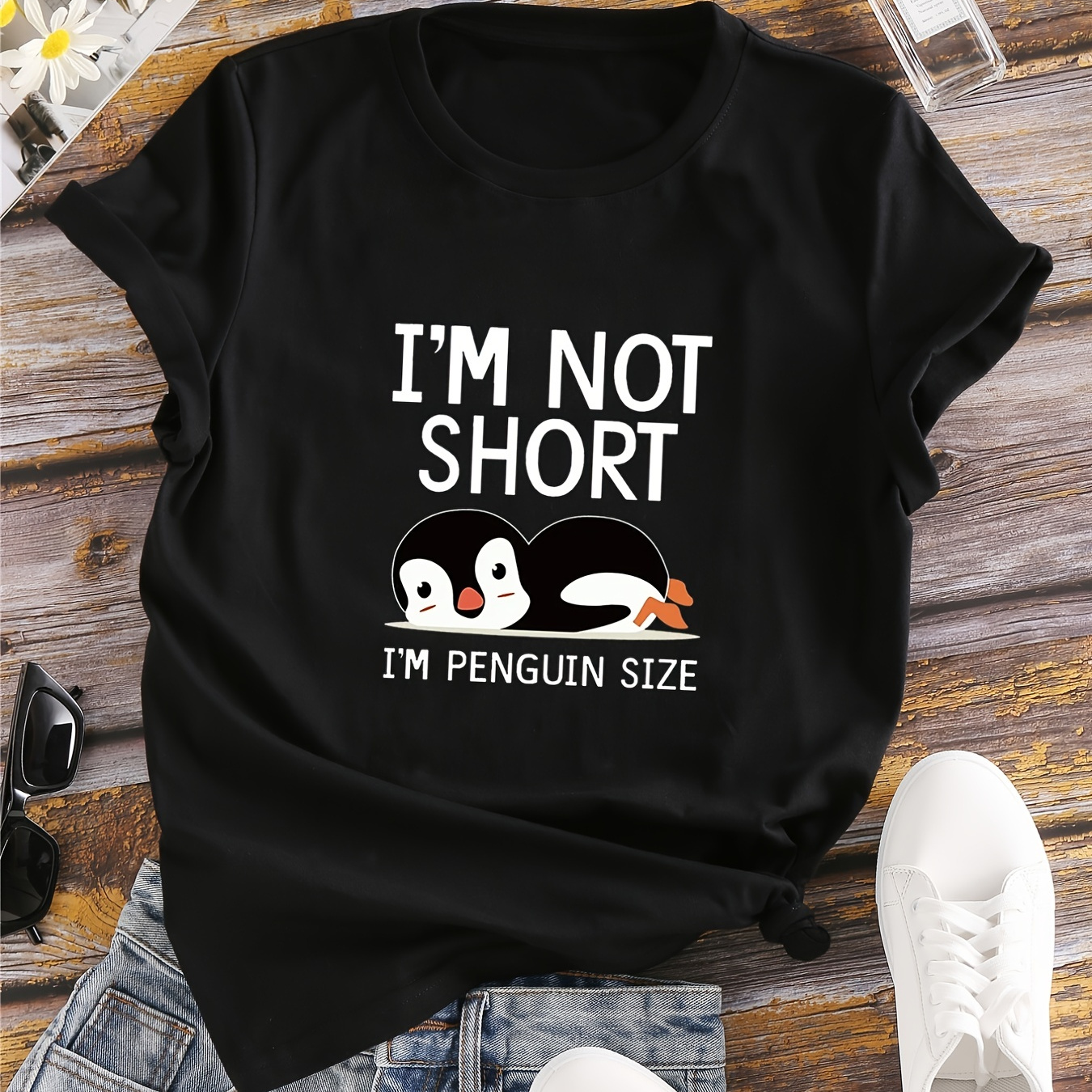 

Letter & Animals Print T-shirt, Crew Neck Short Sleeve T-shirt, Casual Every Day Tops, Women's Clothing