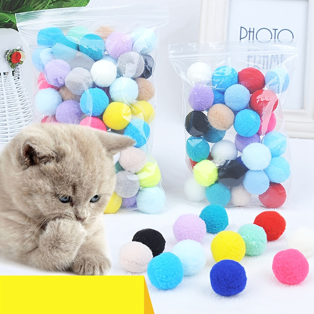 

50/100pcs Stretchy Plush Ball Pom Toys For Dogs And Cats - Perfect For Indoor Play And Chase