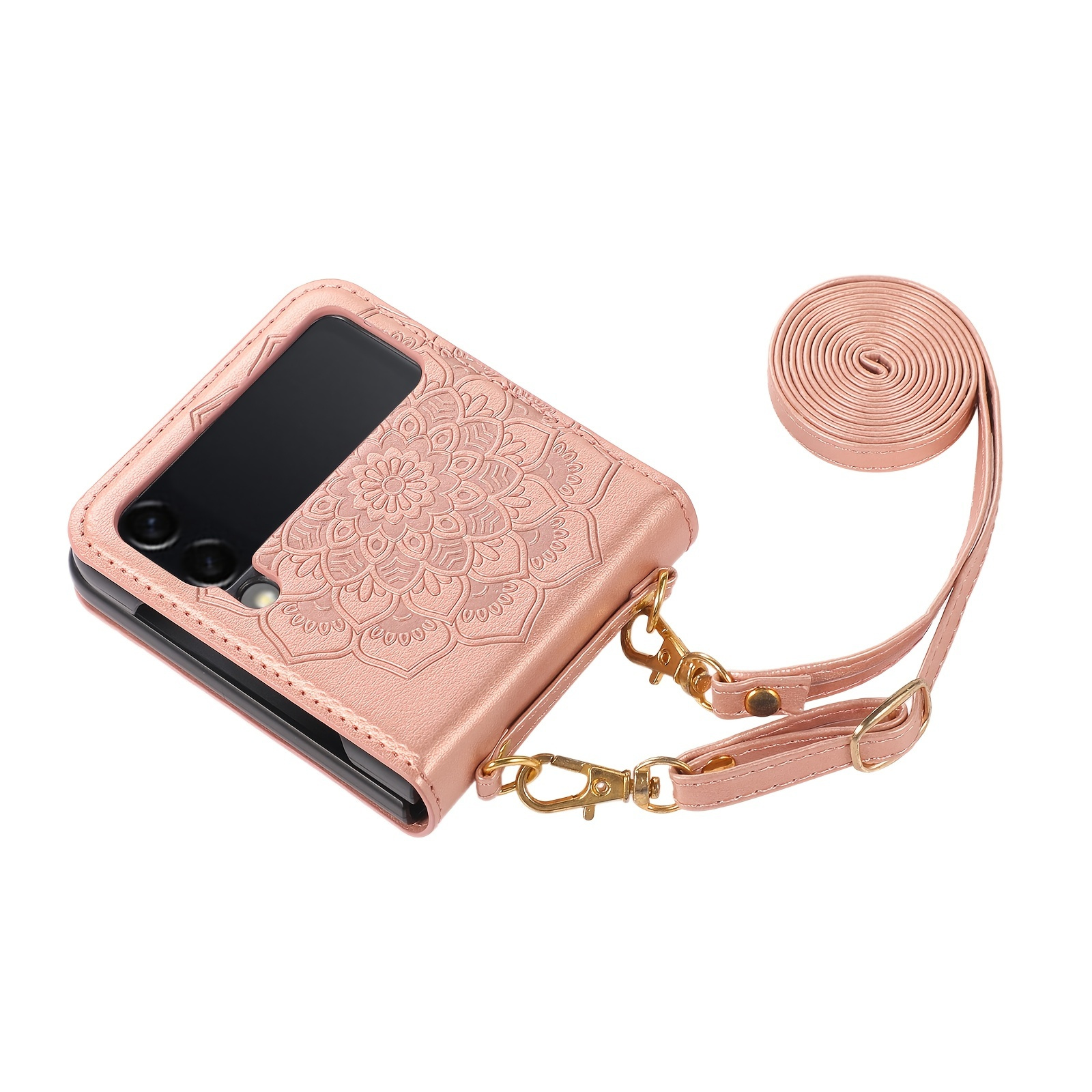 For Z Flip 5 Mobile Phone Case Folding Screen Electroplated Plain Leather  Strap Ring New Creative Luxury Women's Protective Fashion Brand Protective  Case - Temu