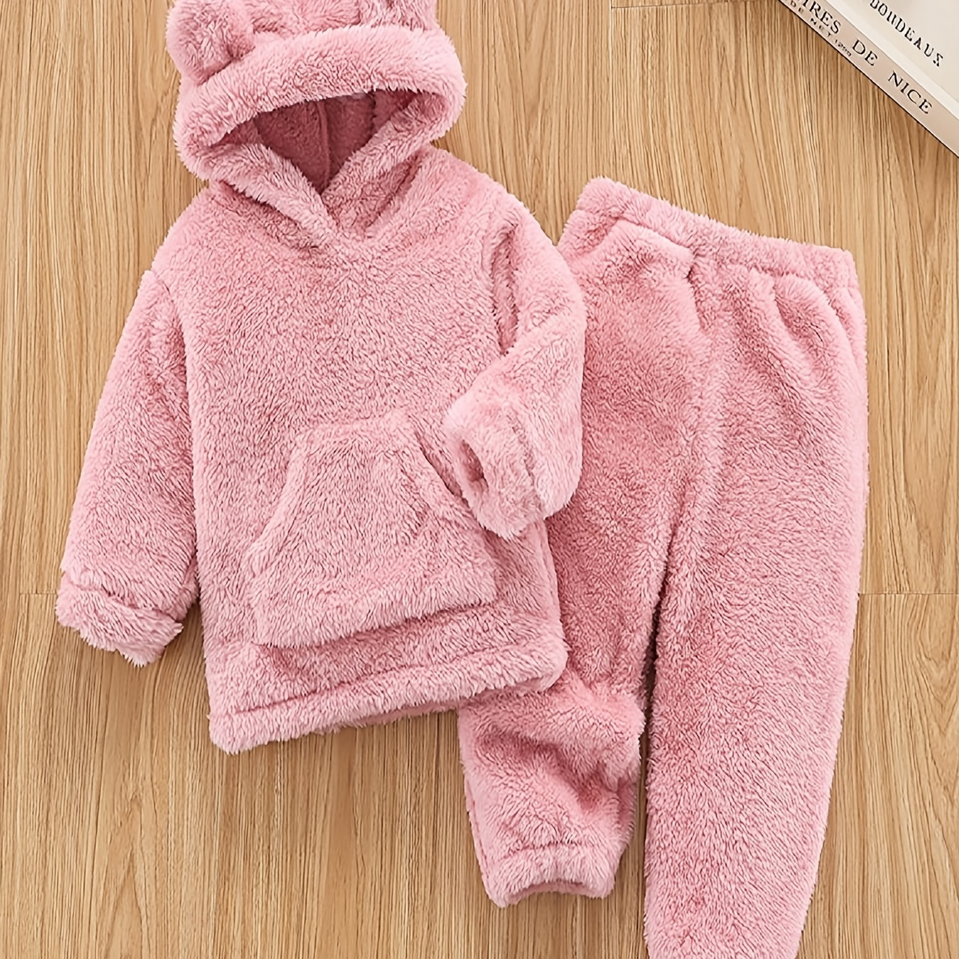 Toddler Baby Girls Warm Fleece Hooded Sweatshirt Pants Set Kids 