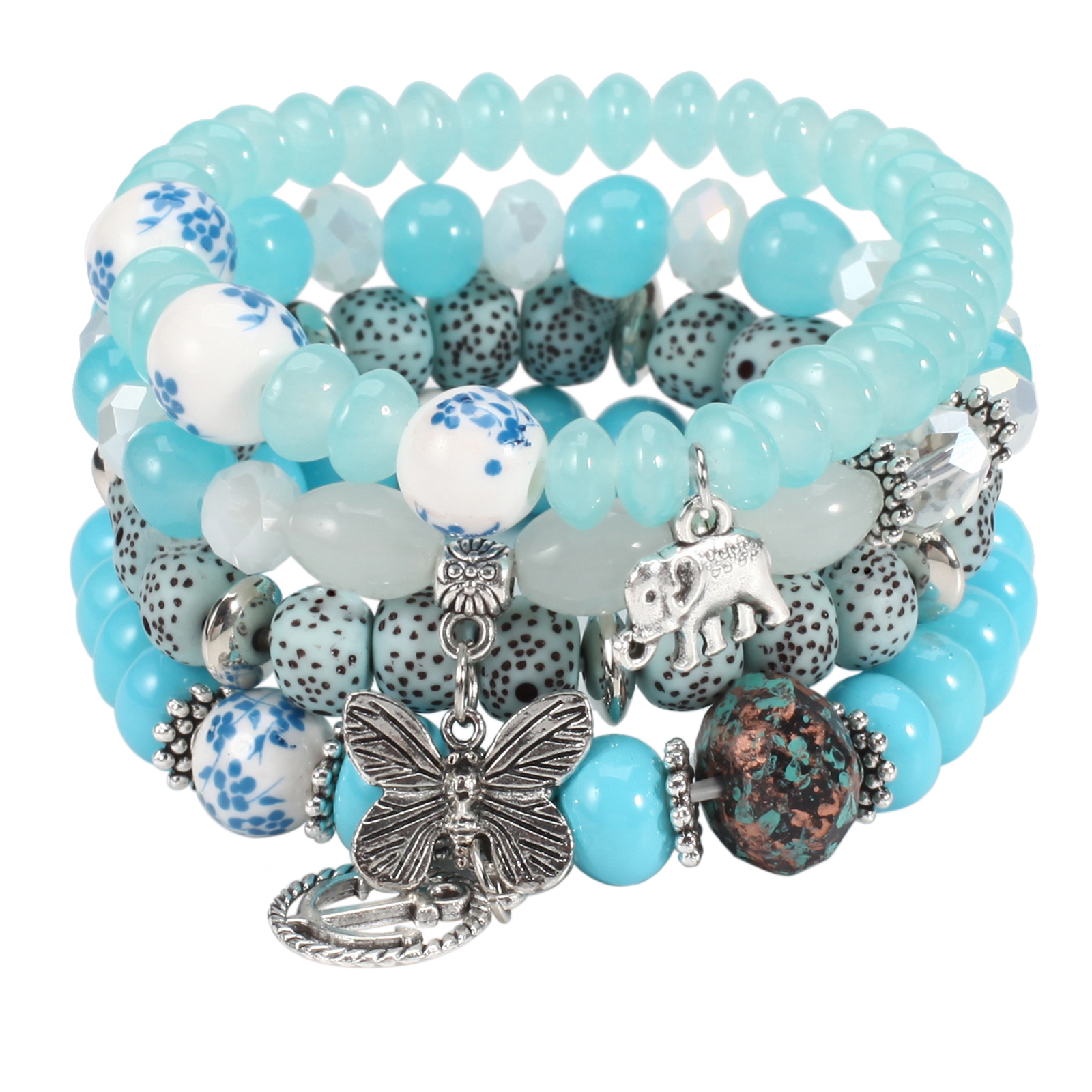 Blue Morpho Butterfly Glass Beaded Stretch Bracelet