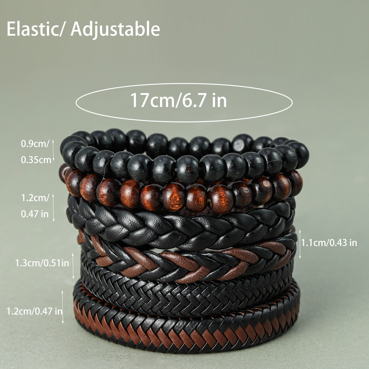 6pcs/set Fashionable Pu Leather Men's Bracelet Jewelry