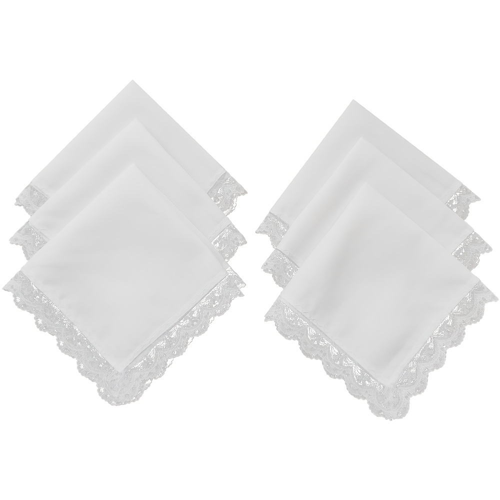 

6pcs Solid White Lace Trim Handkerchiefs Women's Handkerchiefs Decoration 9.8" Square Scarves For Diy