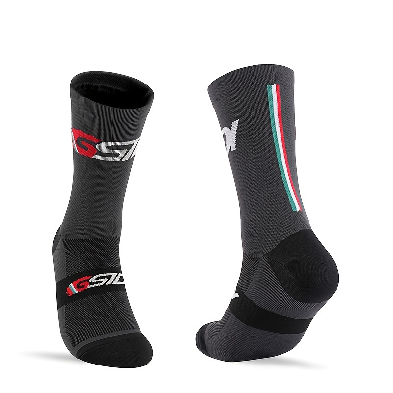 

1pair Men's Vertical Cycling Socks: Sweat-absorbent Athletic Compression For Hiking & Sports