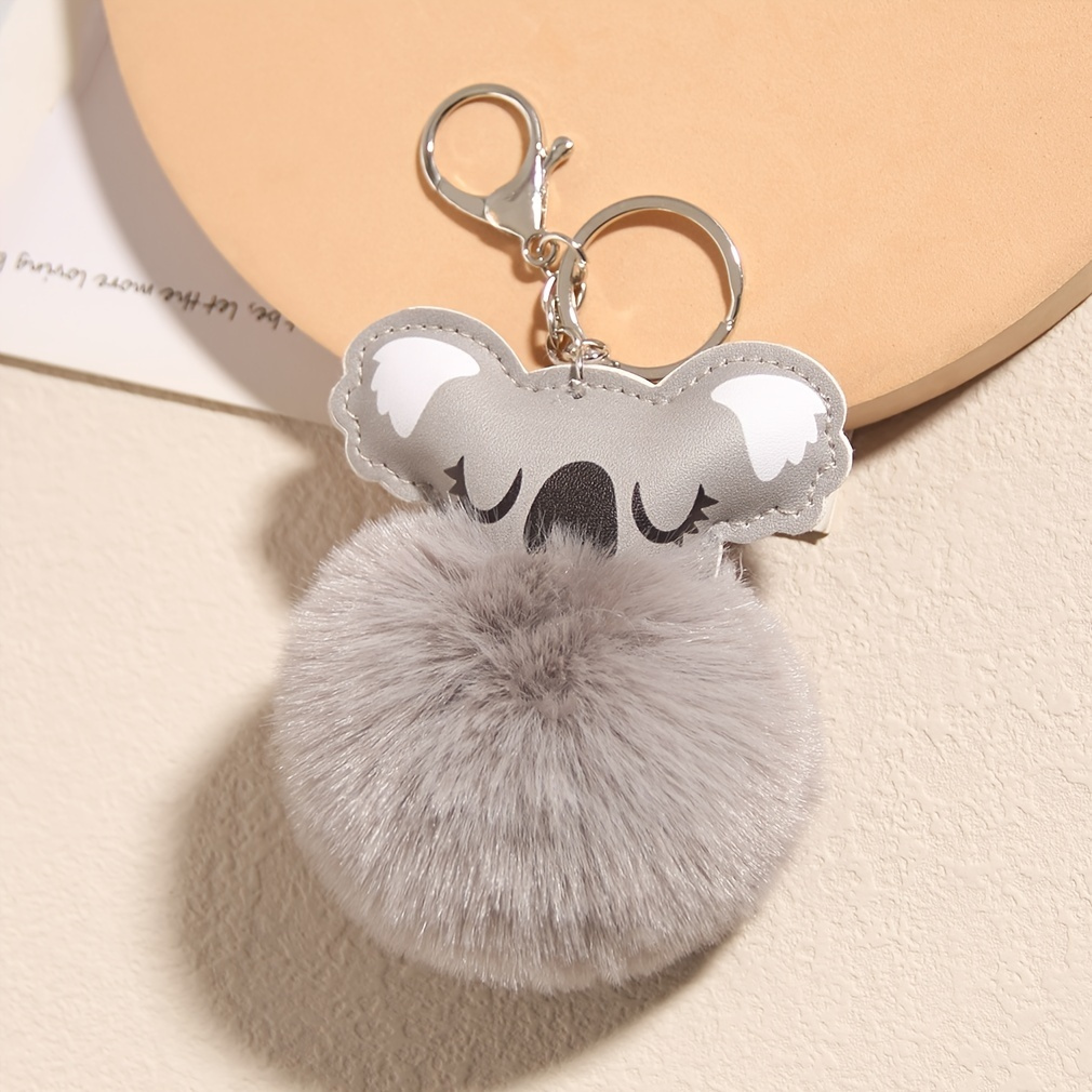 Plush Koala Car Keychain Pendant Fluffy Pompoms Keychain Cute