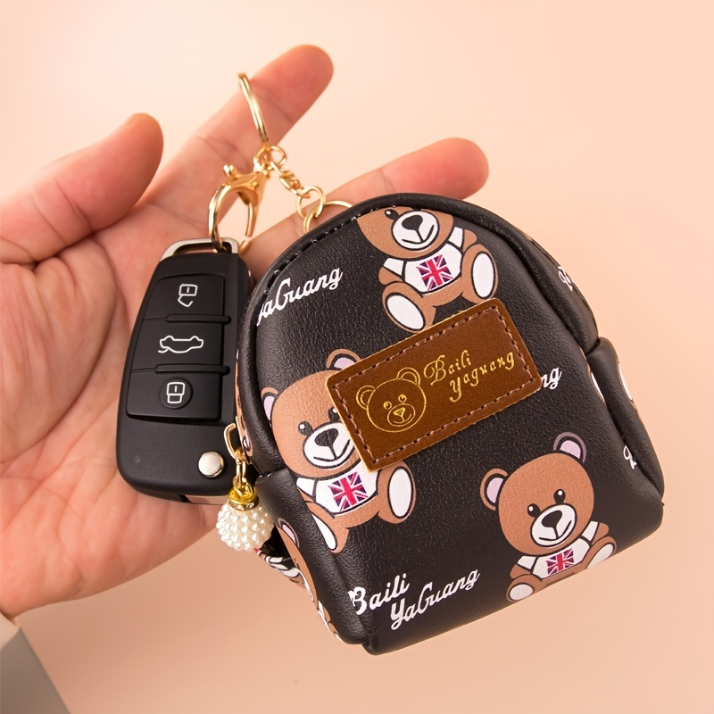 

Mini Bear Pattern Coin Purse, Women's Cute Faux Leather Zipper Storage Bag For Keys