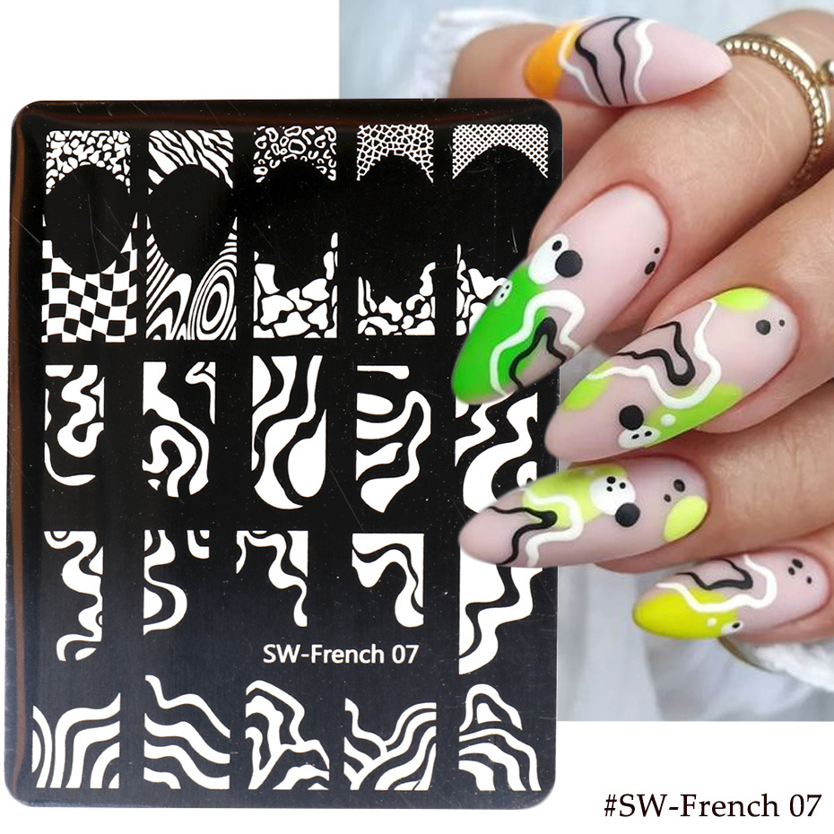 7 Sheets French Line Nails Art Stamping Plate Geometrical Wave Line Drawing  Templates Flower Love Lace Stamp Mold Manicure Valentine's Day Design