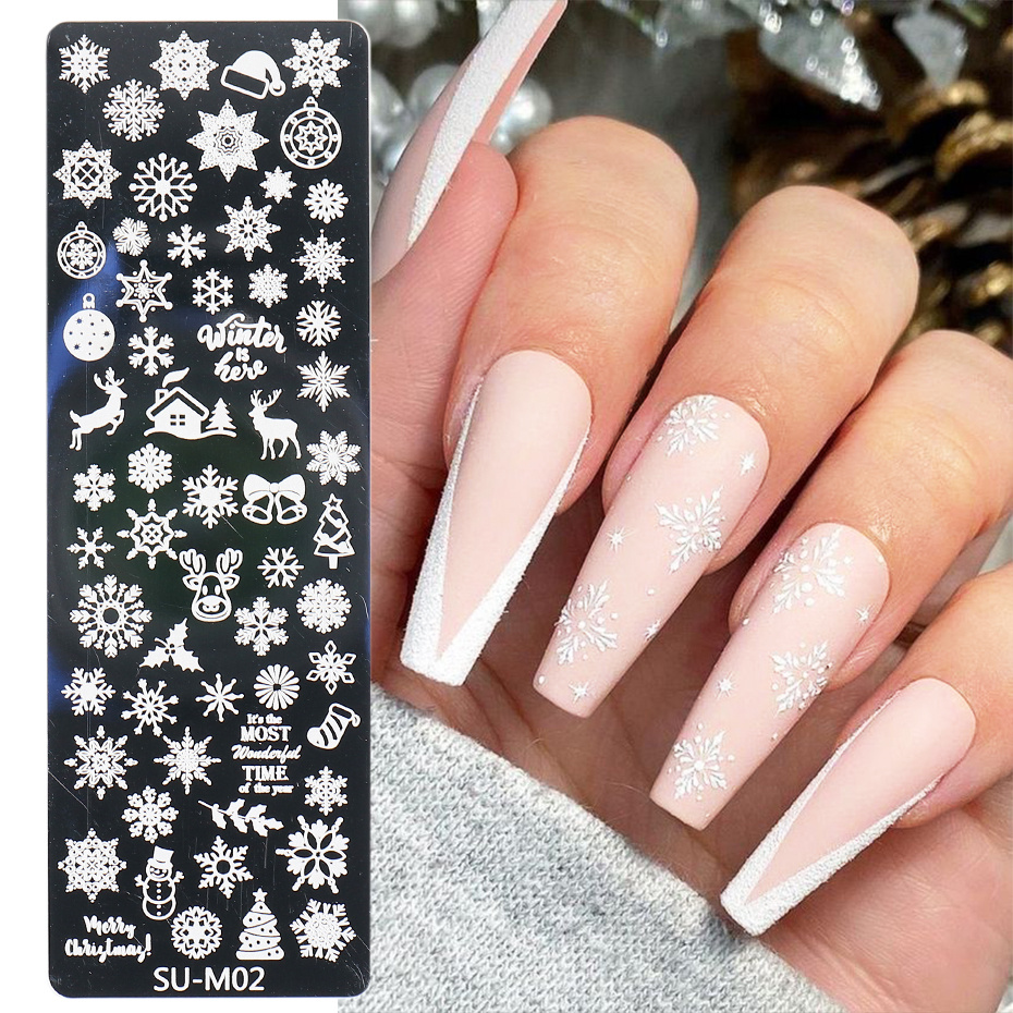 Snowflakes French Nail Stamping Plates Christmas Nail Art - Temu