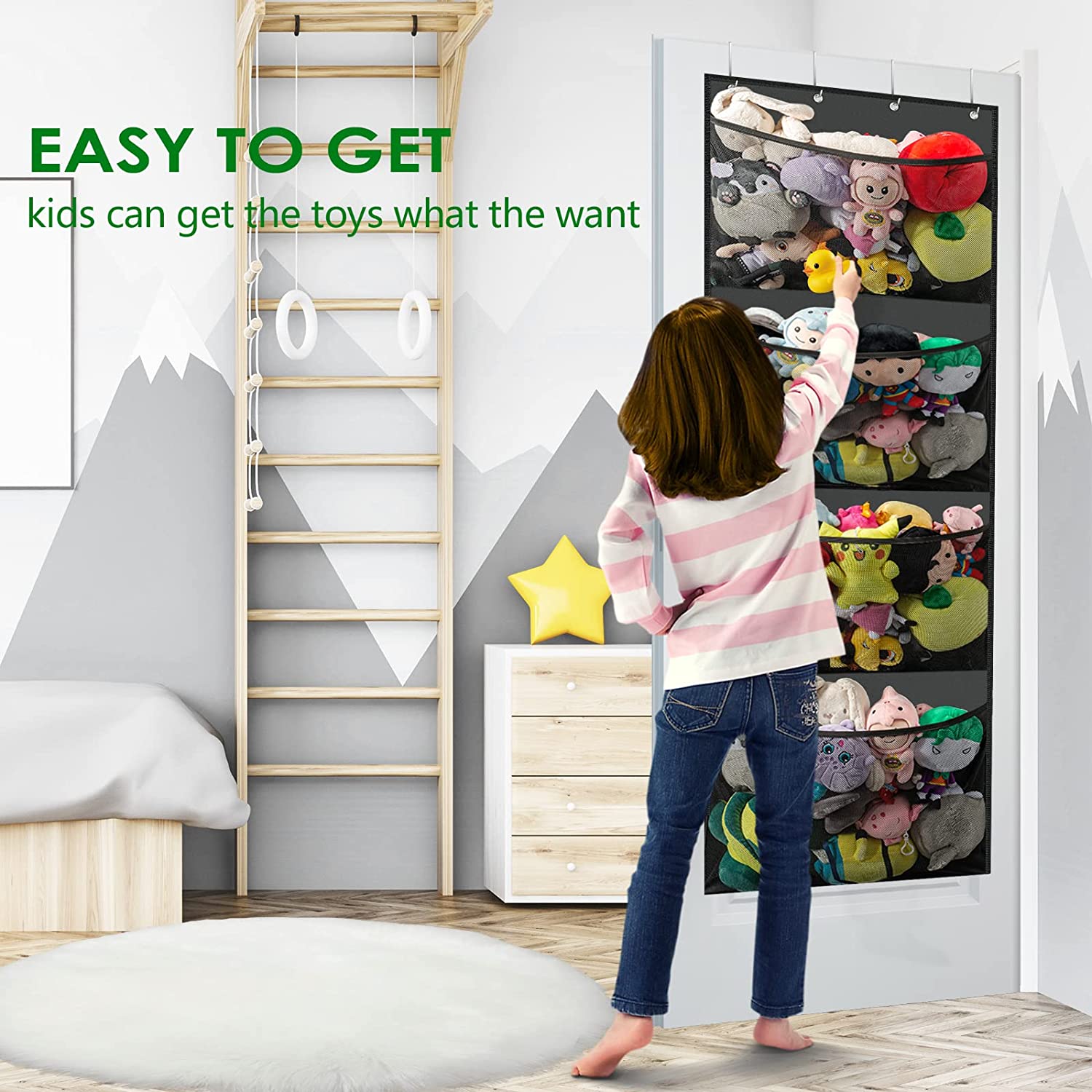 1pc Oxford Stuffed Animal Storage Bag With 4 Large Pockets Outside The Door Storage  Bag Suitable For Stuffed Plush Toys Hanging Door Stuffed Animal Shelf Room  | Free Shipping For New Users | Temu
