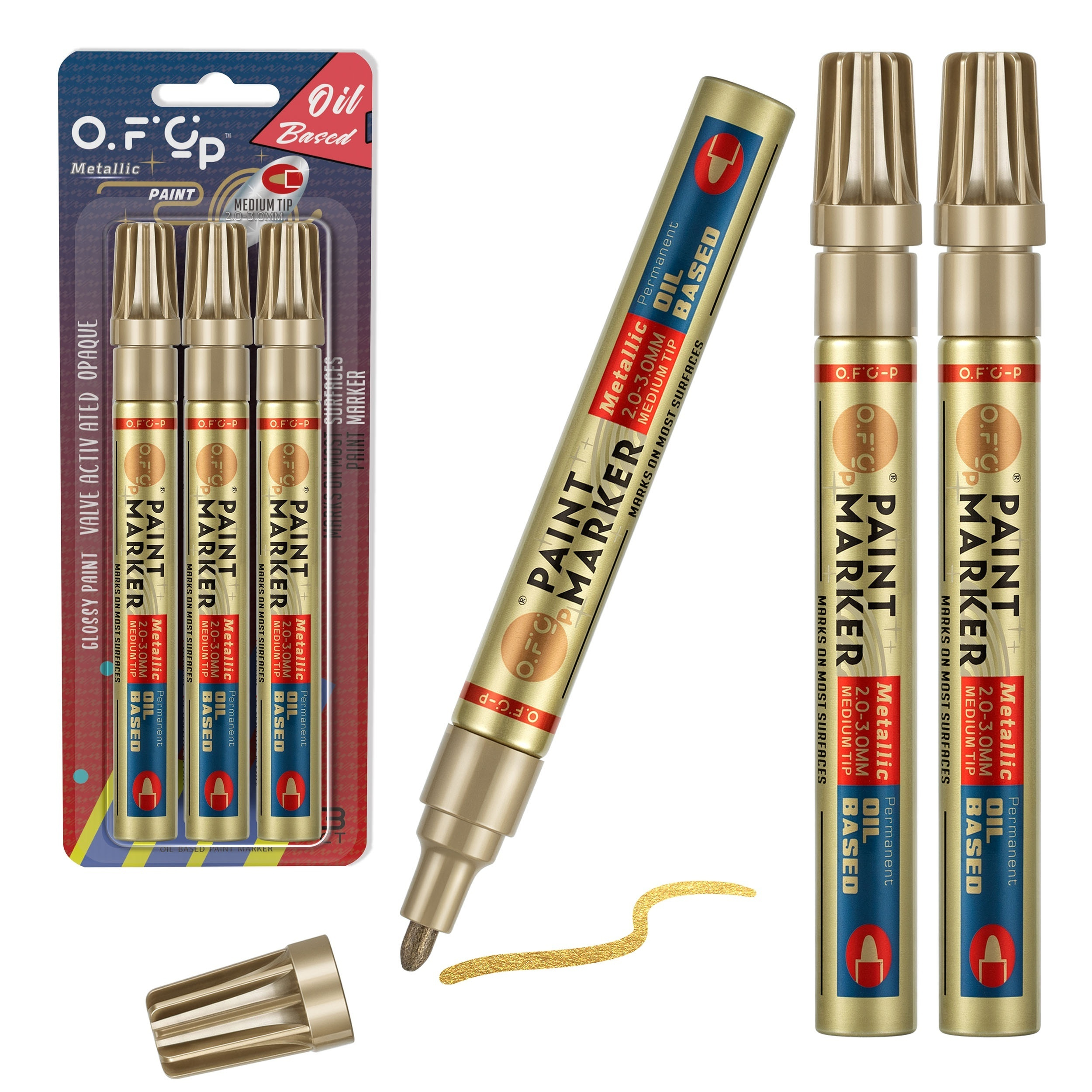 Oil Based Paint Markers, Dual Tip Paint Pens(0.7Mm & 3Mm), Gold