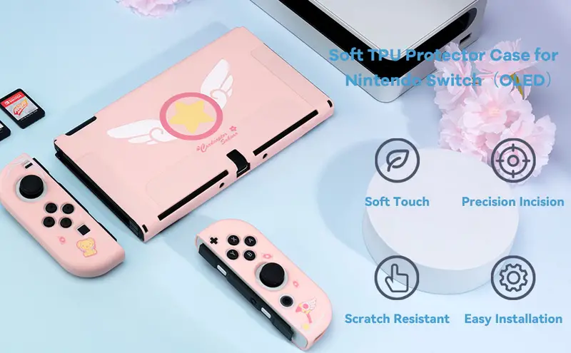 protective case for nintendo switch oled anti scratch and shock absorption design soft tpu cover peplum cherry switch oled case details 0