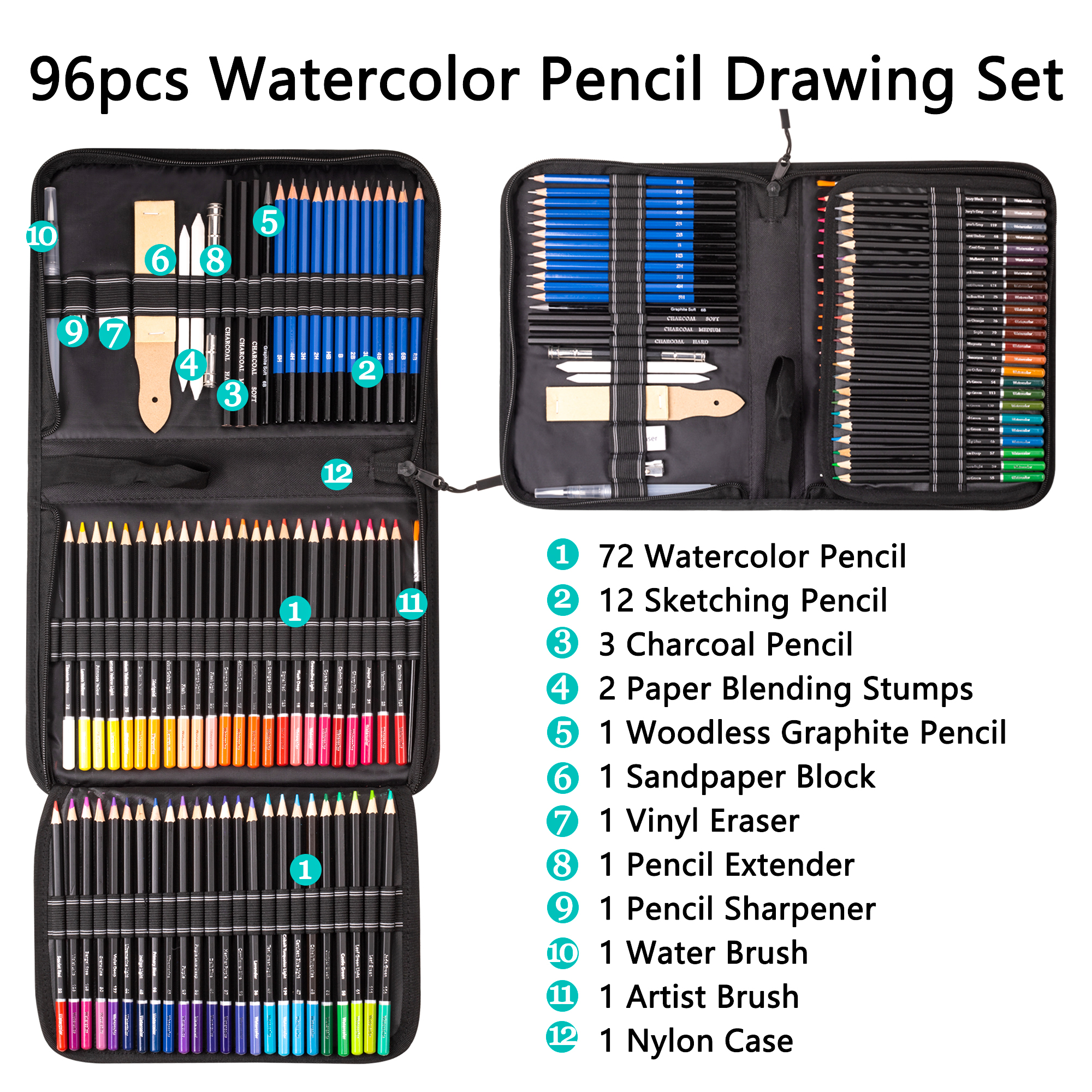 96 Pcs Drawing Pencil Set Colored Pencils(With Pencil Sharper+