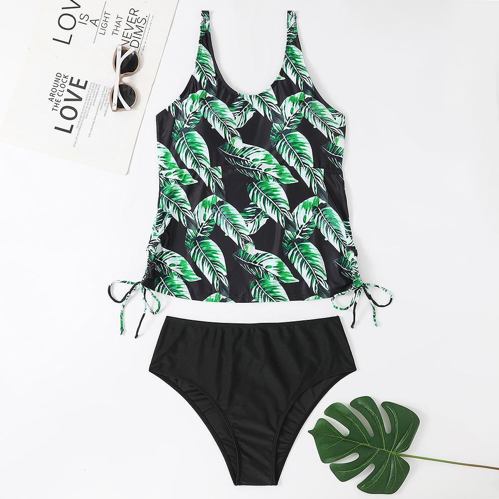 Plus Size Tropical Print Side Drawstring Bikini Set, Women's Plus ...