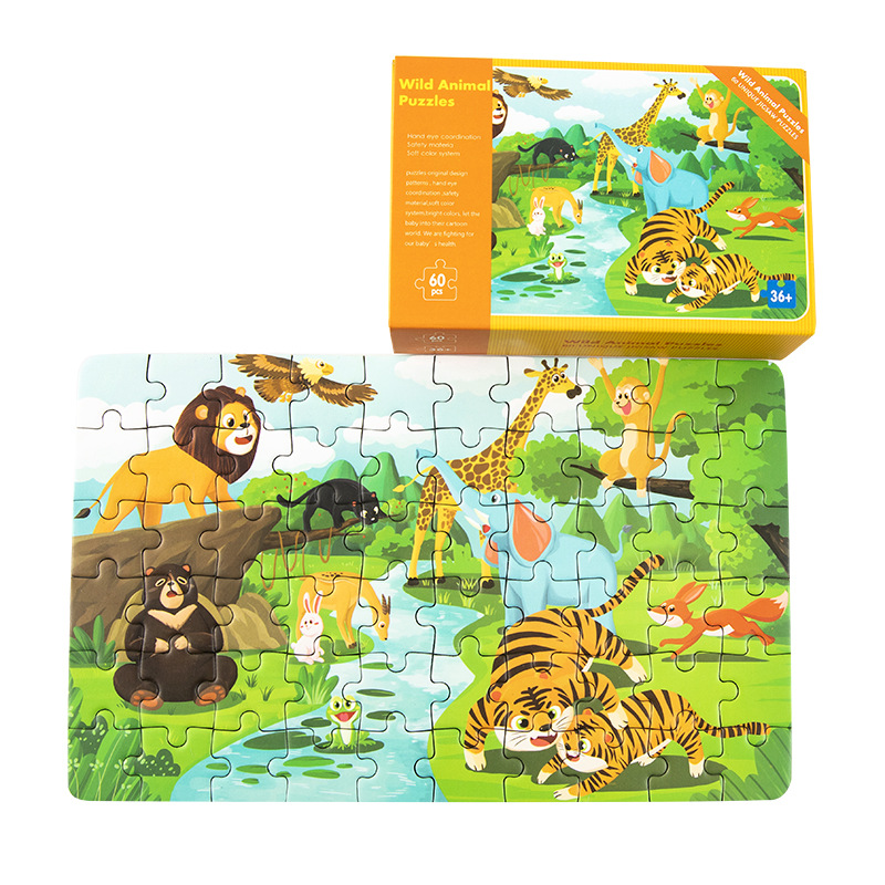 60 Pieces Jigsaw Puzzle Cartoon Animal Vehicle Montessori Games