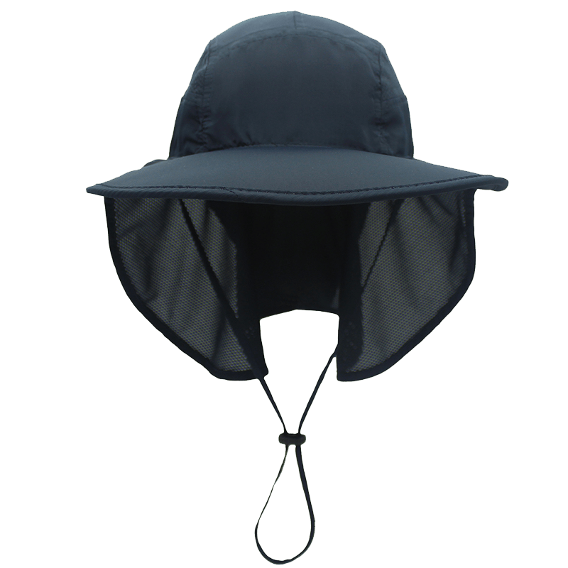 Unisex Sun Bucket Hat Wide Brim Protection with Neck Flap Breathable Dark 