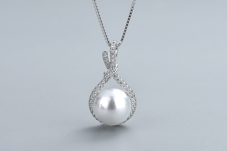 Elegant Bridal Wedding Pearl Pendant Necklace, January Birthstone, Copper with Synthetic Zirconia, Analog Stone Creation, Daily & Banquet Wear, Anniversary Engagement Gift Jewelry