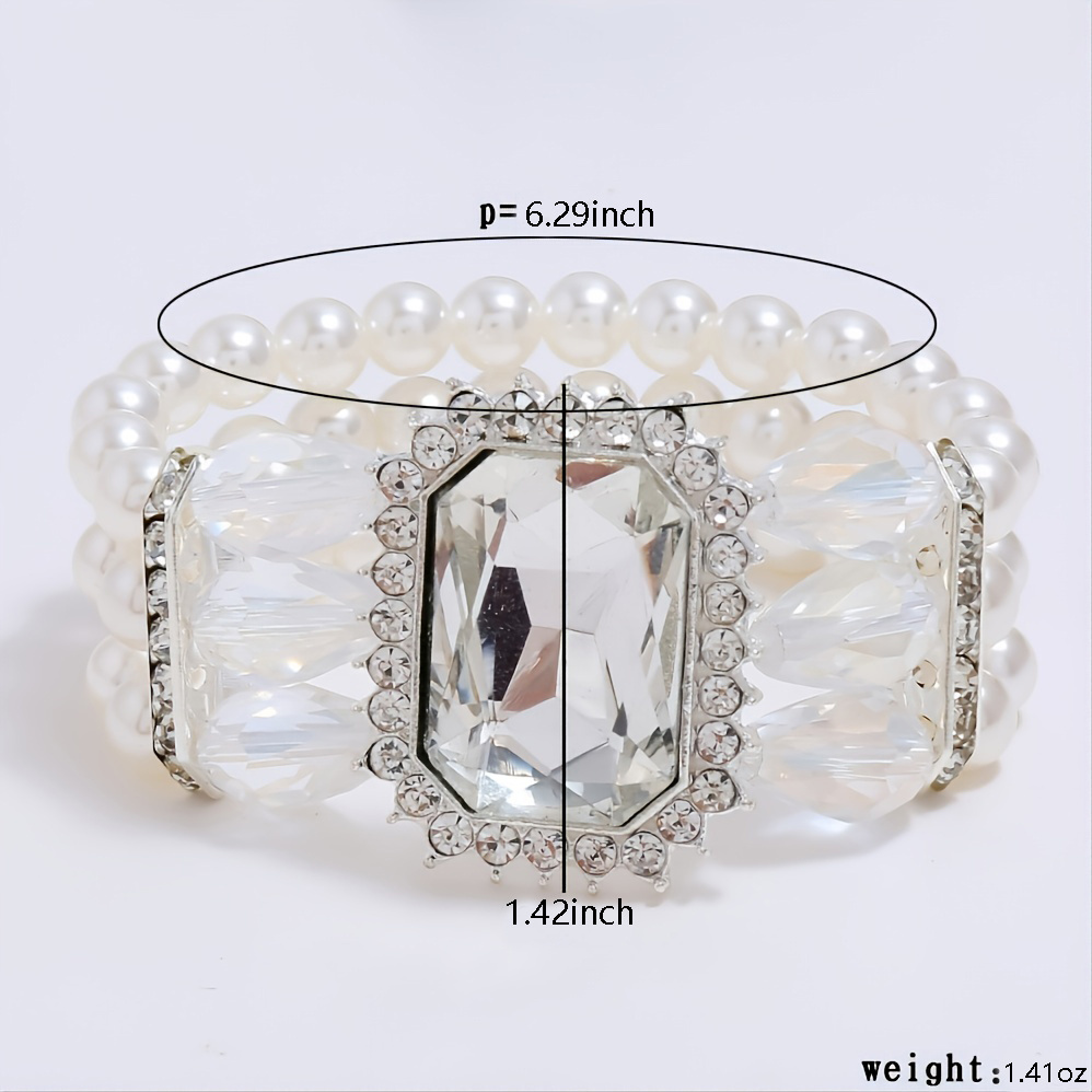 luxury wrap bracelet shiny synthetic gems with three rows faux pearls beads bracelet party clothing accessories details 8