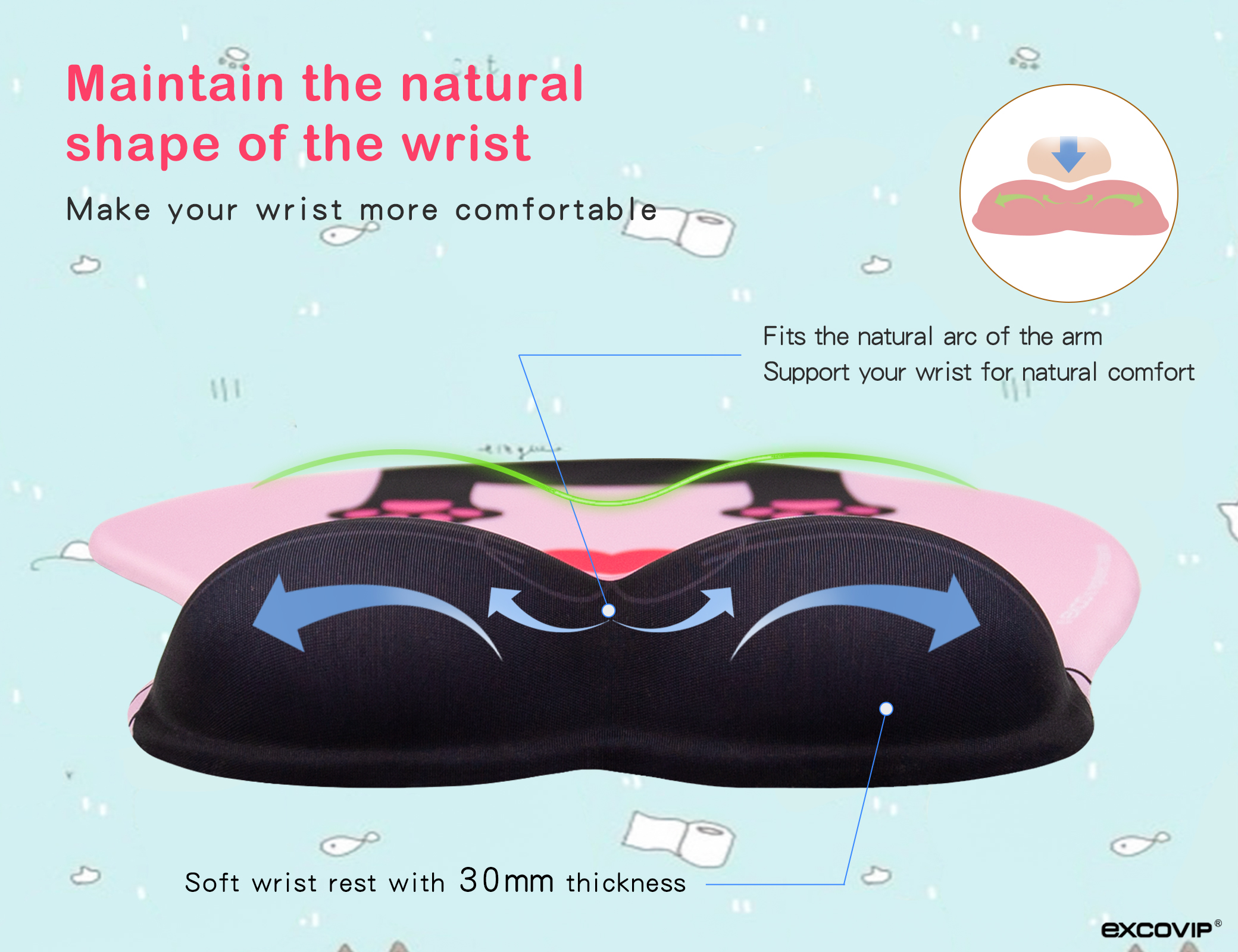 Kawaii Cat Mouse Pad Wrist Support Cute Comfort Durable 3d - Temu