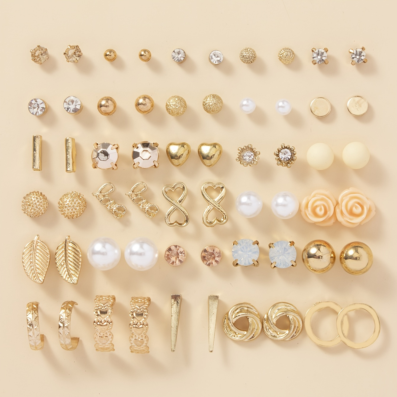 

30pairs/set Golden Earrings Decorative Jewelry Hoop Earrings Delicate Flower Leaf Stud Earrings Women Gifts