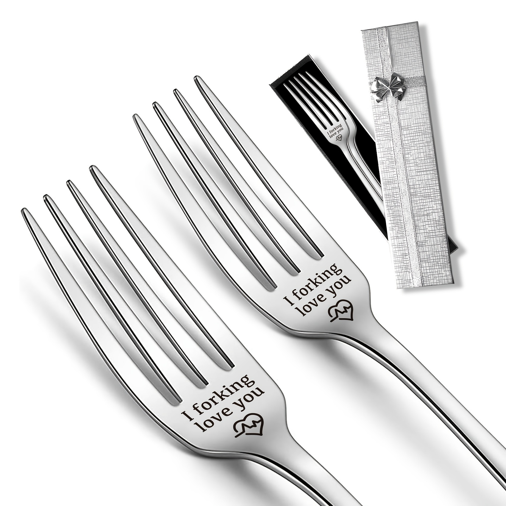 

2pcs Forks With "i Forking Love You" Print, Stainless Steel Tableware For Anniversary Birthday Valentine's Day Gift, For Outdoor Camping