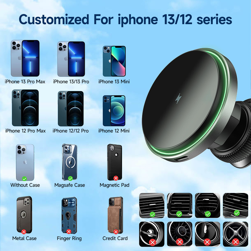 Support de voiture magnétique pour Magsafe iPhone 12 13 14 Pro Max,  accessoires 15w Fast Qi – Oz Marketplace