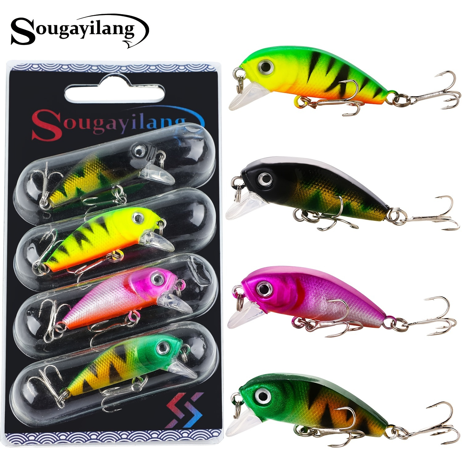 

4pcs Sougayilang Crankbait Fishing Lures - Catch More Fish With These Tackle Baits!