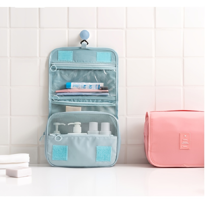Portable Patchwork Makeup Organizer With Mirror & Brush Holder Waterproof Travel  Bag Travel Size Toiletries Cosmetic Bag Makeup Case Makeup Travel Organizer  Bags For Travel - Temu