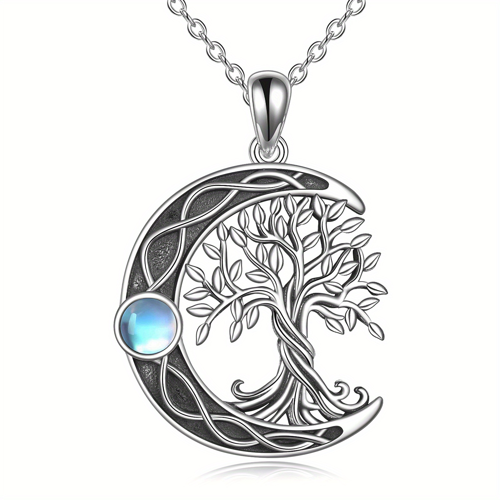 E-shop 925 Silber Baum des Lebens Halsband Silber Mondstein keltischer Knoten Anhänger Halsband Damen Schmuck