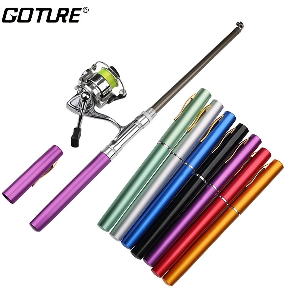 Goture - Mini caña de pescar con carrete giratorio de Metal, medida (1,4  m/4,6 pies) - varios colores disponibles