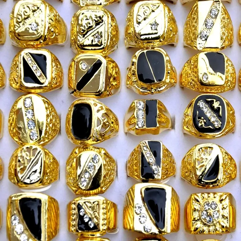 5pcs lot vintage classic color crystal rhinestone metal ring mans wide rings wedding ring party men jewelry details 2