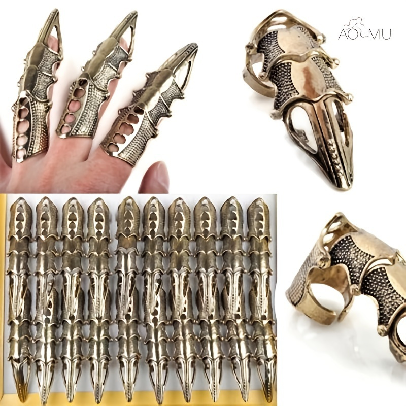 2pcs Punk Gothic Full Finger Armor Talon Claw Rings Robot Metal