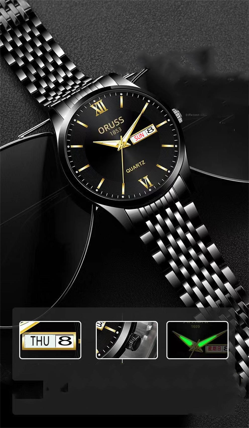 mens watch glow in the dark waterproof calendar     fashion 2022   steel watch   for gifts details 2