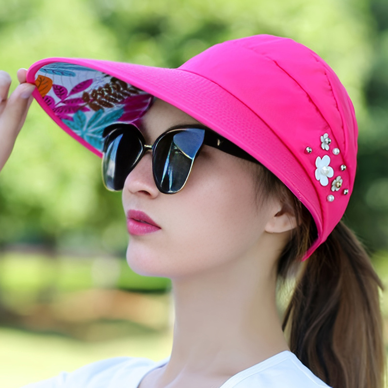Women Summer Flower Cotton Wide Brim Sun Hat Anti-UV Dome Sunscreen Visor  Cap