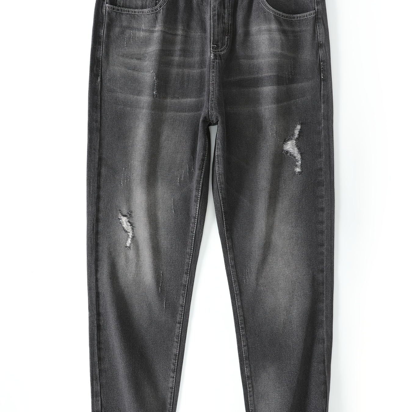 Men's Washed Ripped Distressed Faded Black Tapered Jeans Clothing