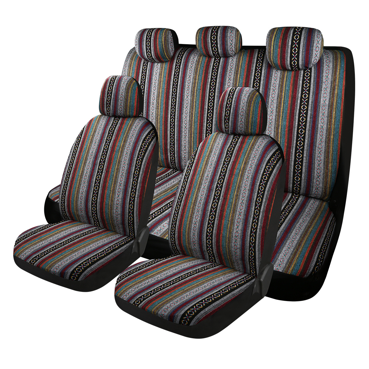 9Pcs/Set Car Seat Covers, Ethnic Style Stripes Dustproof Car Seat  Protective Cover Cushion Universal Car Seat Protector Car Decoration  Accessories