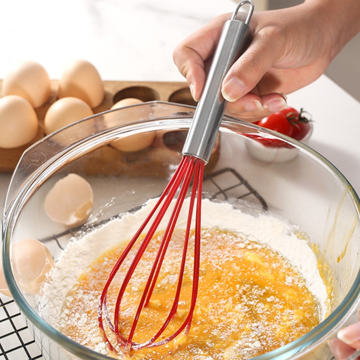 Silicone Whisk With Wood Handle, Balloon Whisk, Egg Beater, Egg Whisks For  Kitchen Cooking - Temu