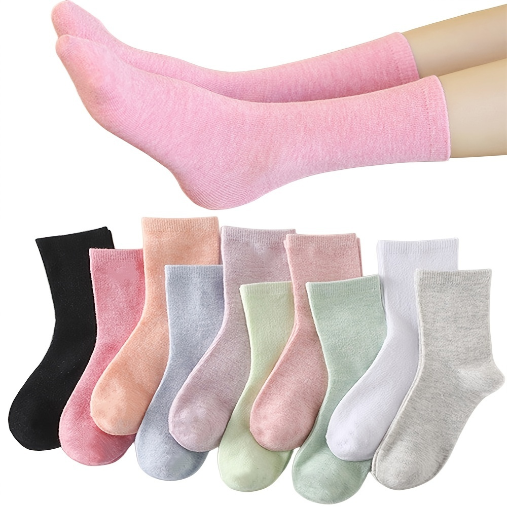 

10 Pairs Essential Ankle Socks, Thick & Warm Candy Color Winter Socks, Women's Stockings & Hosiery