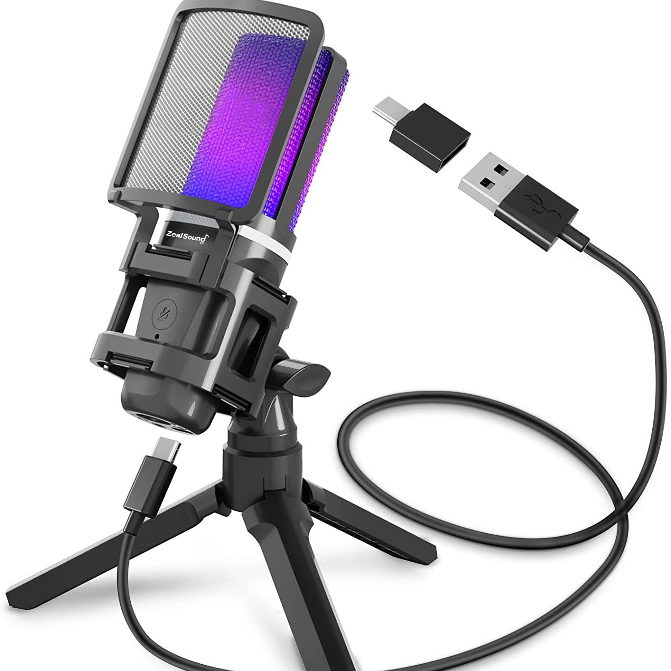TREIDEK USB Microphone RGB Condenser Computer Microphone Kit with