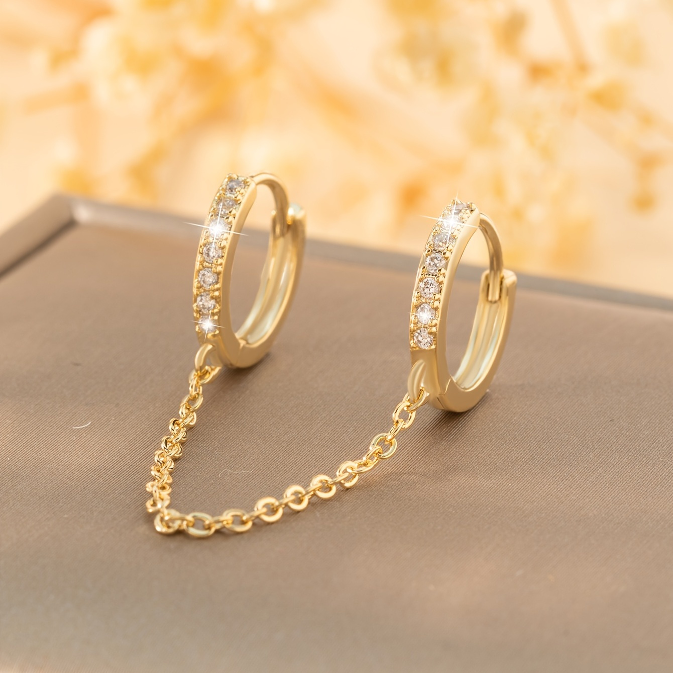 

Chic Double Hoop Earrings Inlaid Zircon Plated Ear Buckle Personality Design Delicate Jewelry For Ladies Women Gift