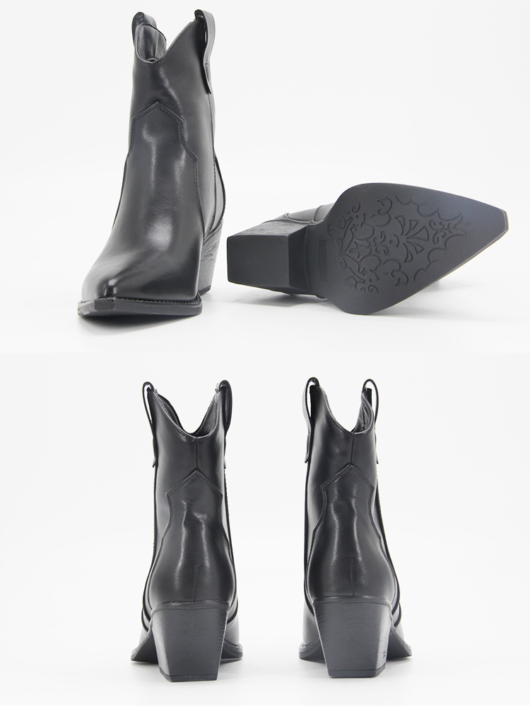 Ankle Boots Pointed Toe Faux Steel-Toe Cap Detail Chunky Western Boot Heels  Vegan-Friendly